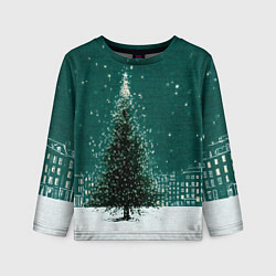Лонгслив детский Новый год в зеленом стиле, цвет: 3D-принт
