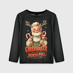 Лонгслив детский Санта с рогами оленя, цвет: 3D-принт
