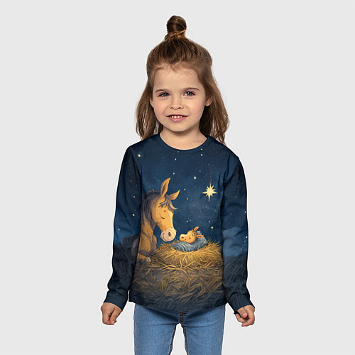 Детский лонгслив Лошадка спит с жеребенком / 3D-принт – фото 5