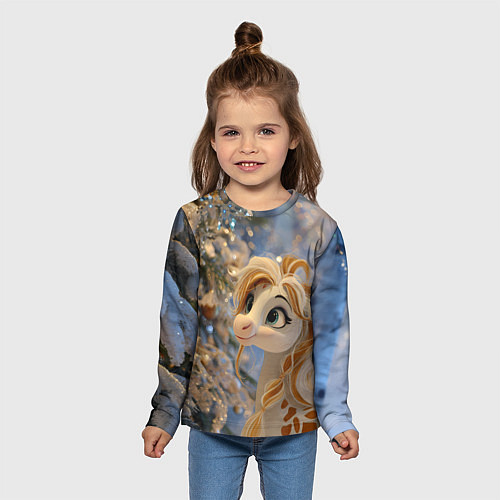 Детский лонгслив Новогодняя лошадка в крапинку / 3D-принт – фото 5