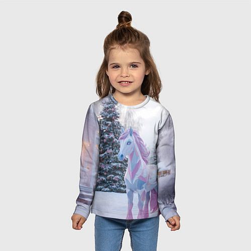 Детский лонгслив Геометрическая новогодняя лошадка / 3D-принт – фото 5