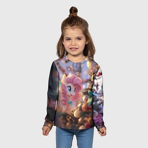 Детский лонгслив Милая новогодняя лошадка с крыльями / 3D-принт – фото 5