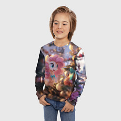 Лонгслив детский Милая новогодняя лошадка с крыльями, цвет: 3D-принт — фото 2