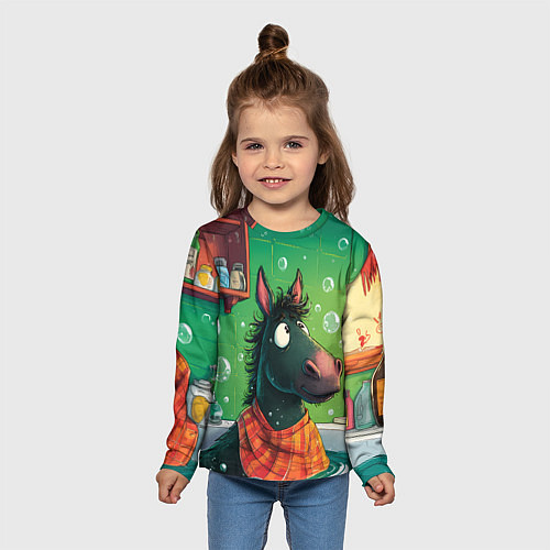 Детский лонгслив Лошадь моется в ванной / 3D-принт – фото 5