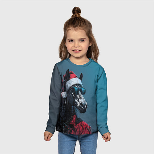 Детский лонгслив Лошадь в новогоднем стиле / 3D-принт – фото 5