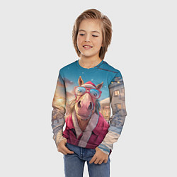 Лонгслив детский Удивленная лошадь в очках, цвет: 3D-принт — фото 2