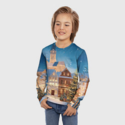 Лонгслив детский Новогодний дворик и елка, цвет: 3D-принт — фото 2