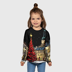 Лонгслив детский Красная новогодняя елка, цвет: 3D-принт — фото 2