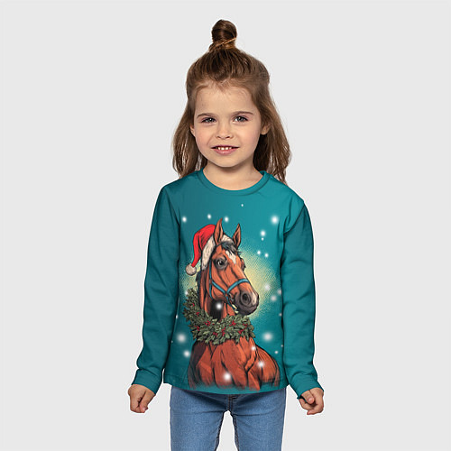 Детский лонгслив Конь в шапке / 3D-принт – фото 5
