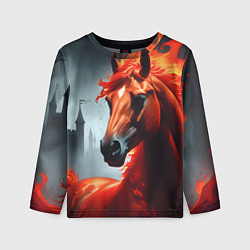 Лонгслив детский Огненная лошадь на сером, цвет: 3D-принт