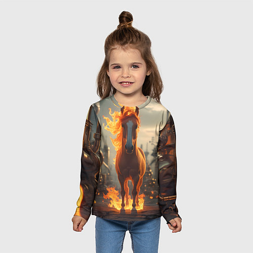 Детский лонгслив Огненная лошадь в стиле стимпанк / 3D-принт – фото 5