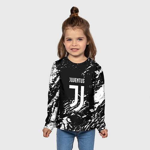 Детский лонгслив Juventus белые штрихи красок / 3D-принт – фото 5