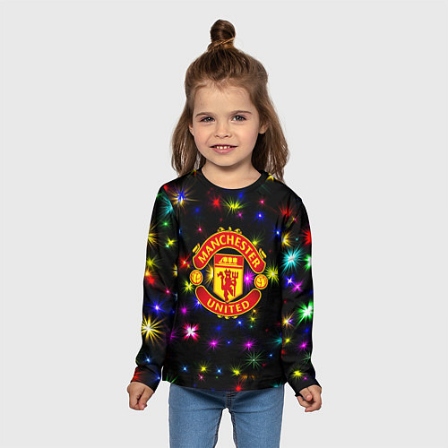 Детский лонгслив Манчестер Юнайтед праздничные огни / 3D-принт – фото 5