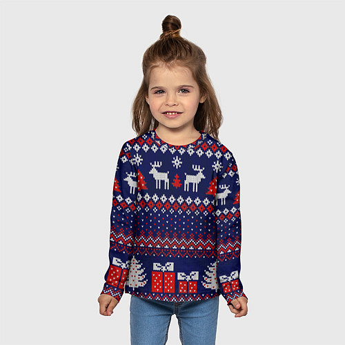 Детский лонгслив Новогодний вязаный паттерн / 3D-принт – фото 5