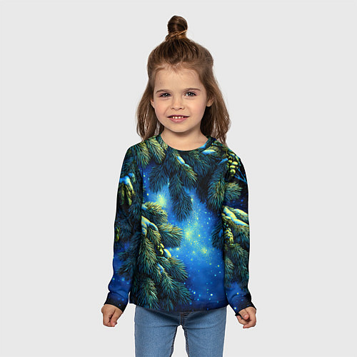 Детский лонгслив Новогодние ветки елки / 3D-принт – фото 5