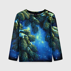 Лонгслив детский Новогодние ветки елки, цвет: 3D-принт