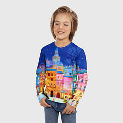 Лонгслив детский Разноцветные новогодние домики, цвет: 3D-принт — фото 2