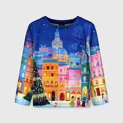 Детский лонгслив Разноцветные новогодние домики