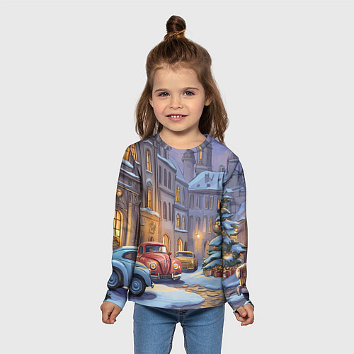 Детский лонгслив Новогодний снежный двор / 3D-принт – фото 5
