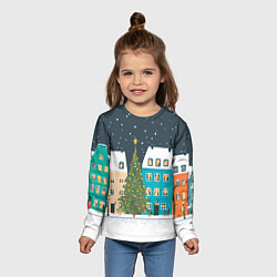 Лонгслив детский Новогодний снежный город, цвет: 3D-принт — фото 2