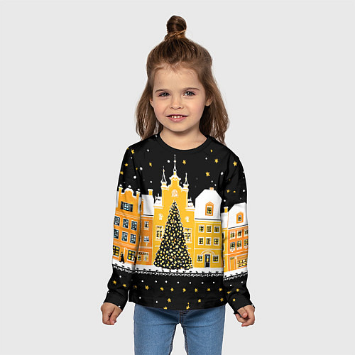 Детский лонгслив Новогодняя ночь в городе / 3D-принт – фото 5