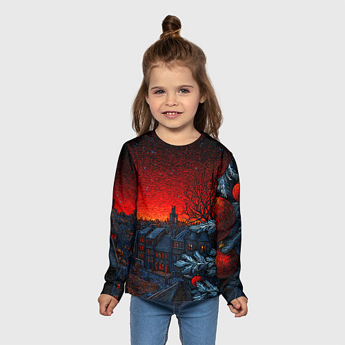 Детский лонгслив Новый год в ночном городе / 3D-принт – фото 5
