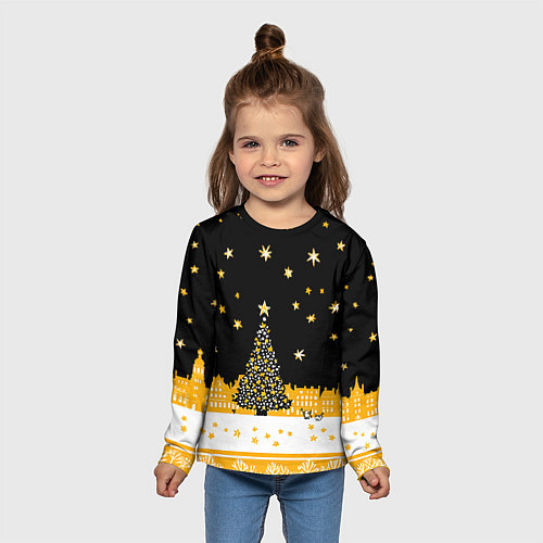 Детский лонгслив Новый год в черно-желтом стиле / 3D-принт – фото 5