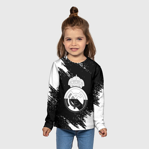 Детский лонгслив Реал Мадрид черно белые краски / 3D-принт – фото 5