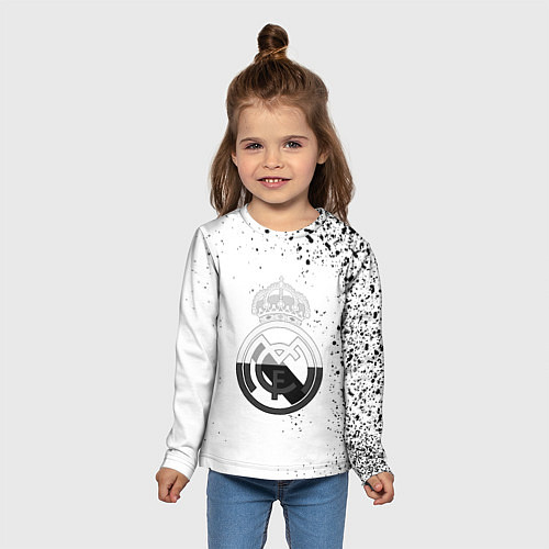 Детский лонгслив Реал Мадрид черно белые краски / 3D-принт – фото 5