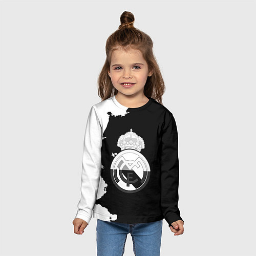 Детский лонгслив Реал Мадрид черно белые краски / 3D-принт – фото 5