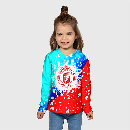 Детский лонгслив Манчестер Юнайтед неон / 3D-принт – фото 5