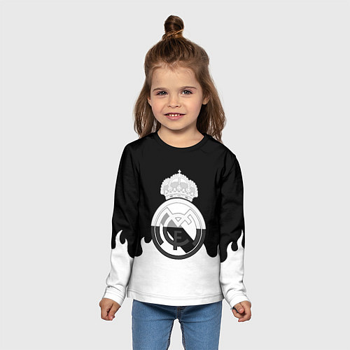 Детский лонгслив Реал Мадрид огонь белый / 3D-принт – фото 5