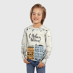 Лонгслив детский С новым годом - новогодний городок, цвет: 3D-принт — фото 2