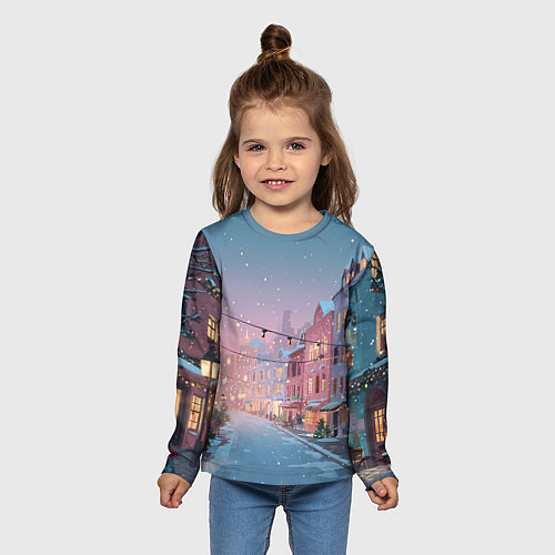Детский лонгслив Новогодняя улица / 3D-принт – фото 5