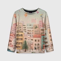 Детский лонгслив Объемный новогодний город
