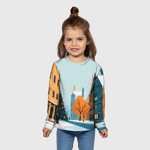 Детский лонгслив Новогодняя улица / 3D-принт – фото 5