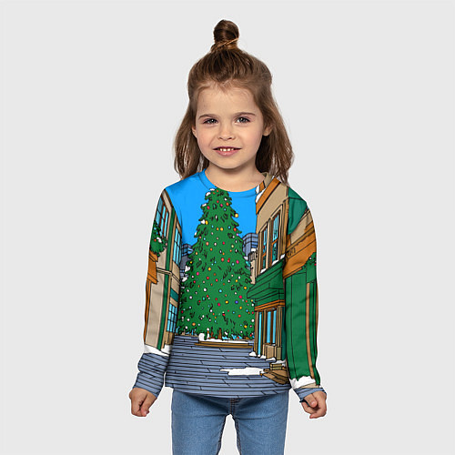 Детский лонгслив Мультяшный новогодний двор / 3D-принт – фото 5