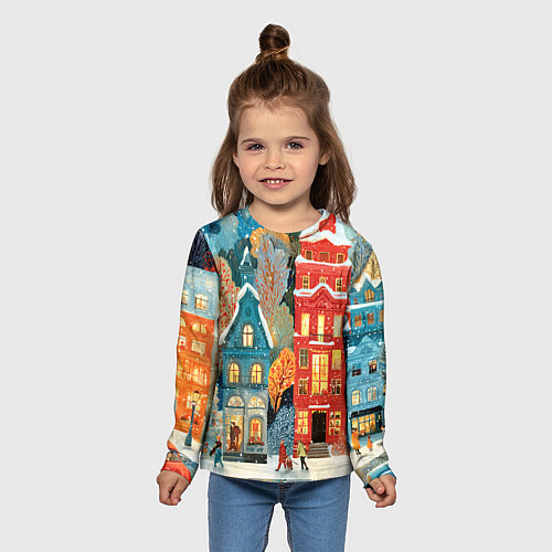 Детский лонгслив Объемные разноцветные домики / 3D-принт – фото 5