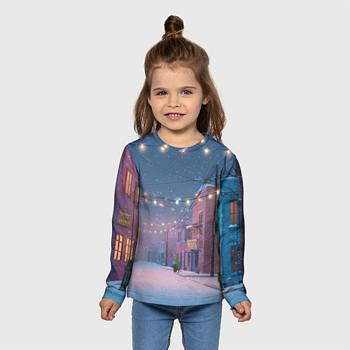 Детский лонгслив Новогодняя пустая улица / 3D-принт – фото 5
