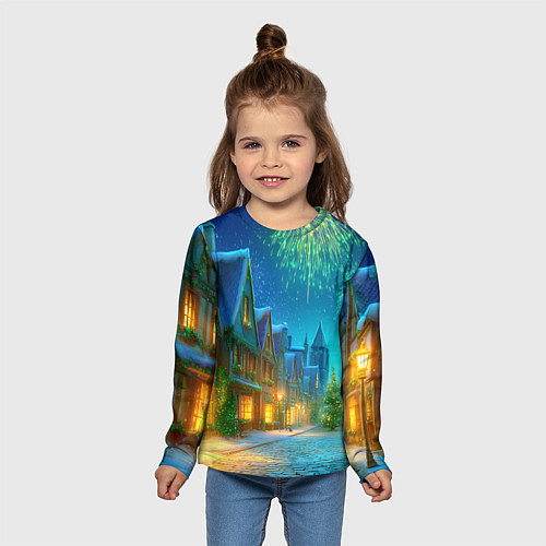 Детский лонгслив Праздничный новогодний салют / 3D-принт – фото 5