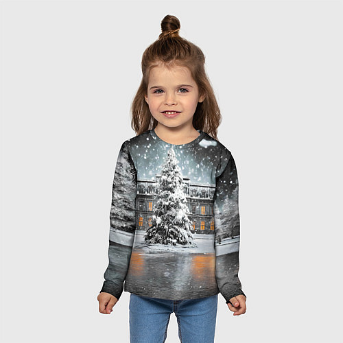 Детский лонгслив Новогодний снегопад / 3D-принт – фото 5