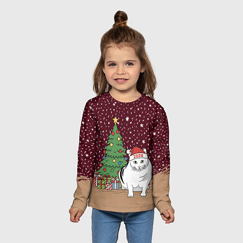 Детский лонгслив Кот Бендер и ёлка / 3D-принт – фото 5