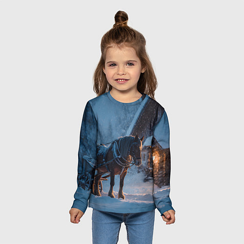 Детский лонгслив Лошадь у избы / 3D-принт – фото 5