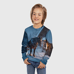 Лонгслив детский Лошадь у избы, цвет: 3D-принт — фото 2