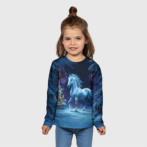 Детский лонгслив Сияющая новогодняя лошадка / 3D-принт – фото 5