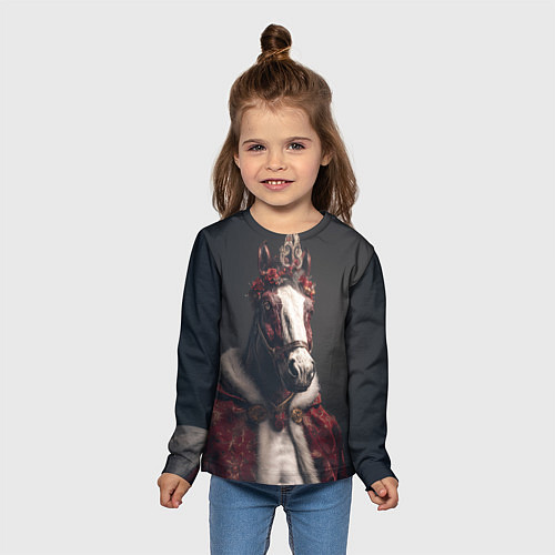 Детский лонгслив Лошадь в новогоднем костюме / 3D-принт – фото 5
