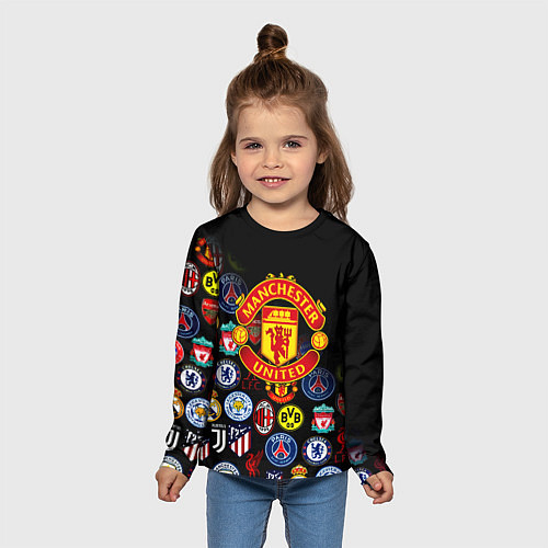 Детский лонгслив Манчестер логотипы команд / 3D-принт – фото 5