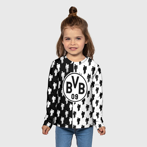 Детский лонгслив Borussia черно белые люди / 3D-принт – фото 5