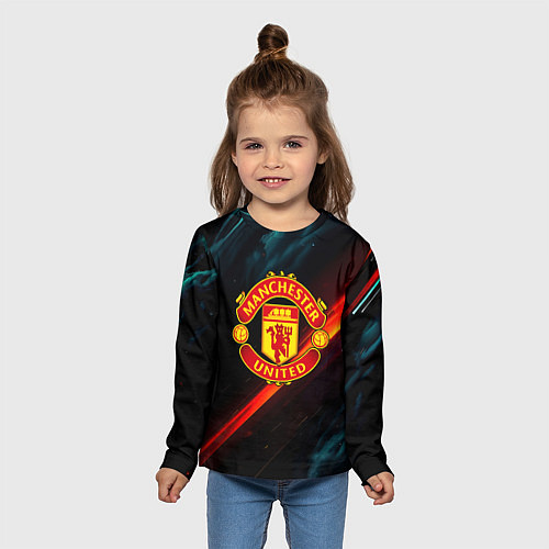 Детский лонгслив Манчестер Юнайтед абстракция / 3D-принт – фото 5