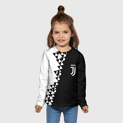 Детский лонгслив Juventus черно белая геометрия текстура / 3D-принт – фото 5